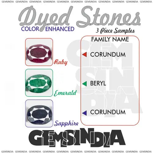 AAA+ Quality 3 PIECES SAMPLES : RUBY · EMERALD · SAPPHIRE COLOR ENHANCED DYED SPECIMEN ABC Jewelery